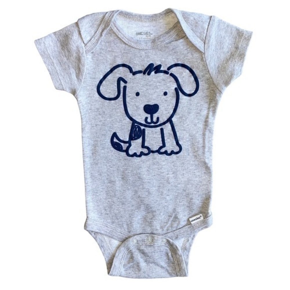 3/$15 Onesie Brand Gray Short Sleeve Onesie with Cute Blue Puppy Size 3-6M